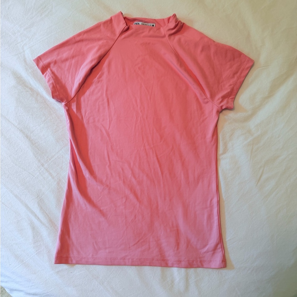 Zara Pink Short Sleeve Mock Neck Top